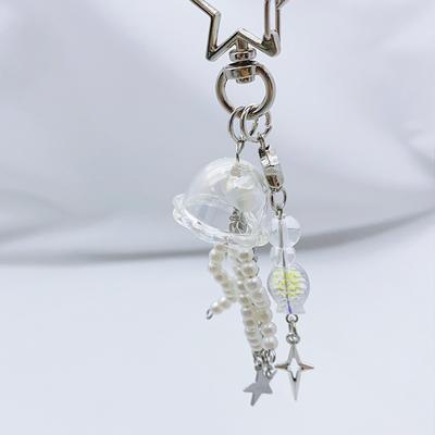 Cute Jellyfish Tassel Keychain Sweet Fairy Acrylic Keyring Car Key Holder Girls Lovely Bag Pendant For Women Gifts