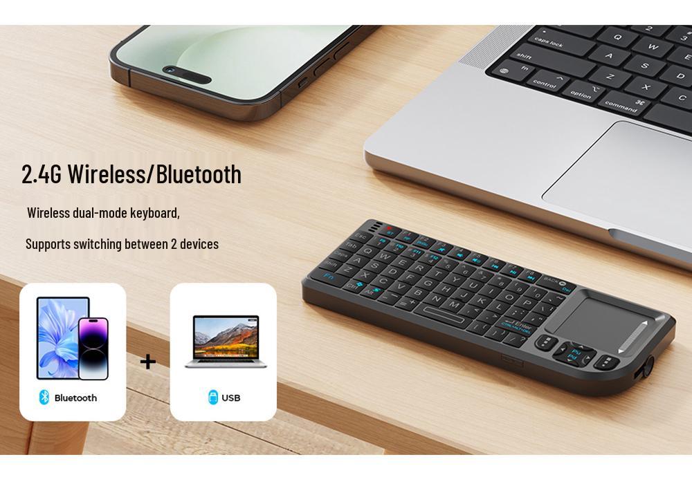 Bluetooth Wireless Dual-Mode Mini Keyboard with 2.4G Connectivity and Laser Light for Mobile Phones and Tablets