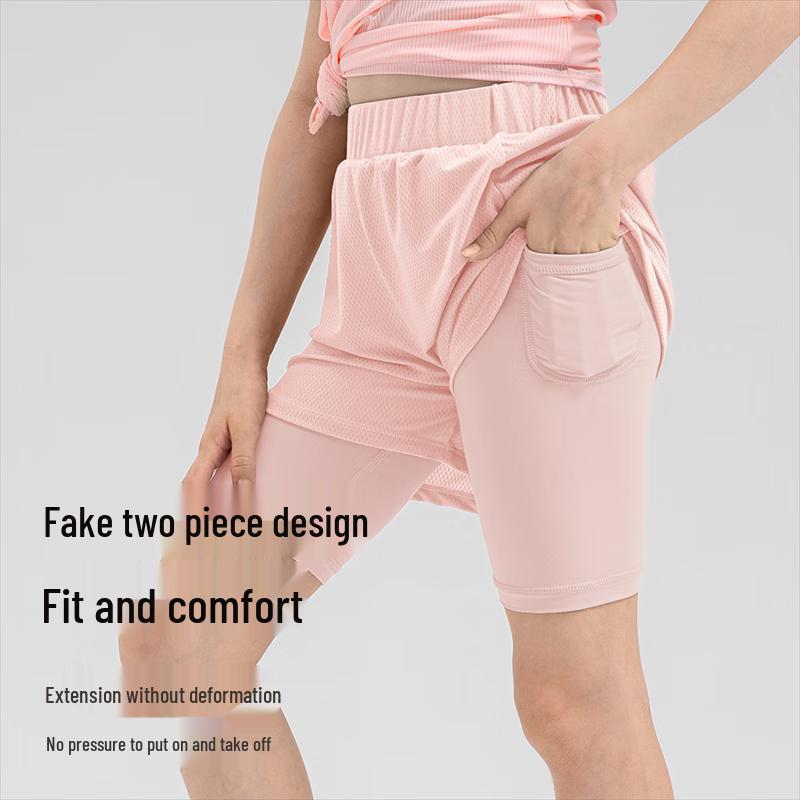 Yudong Girls' Faux Two-Piece Summer Athletic Yoga Shorts