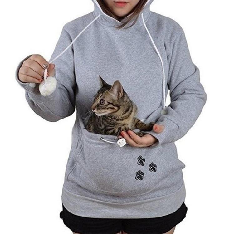 Känguru Haustierhalter Kapuzenpullover Partner Pullover Katze mit Ohren Langarm Große Tasche Pullover Meow Planet Design
