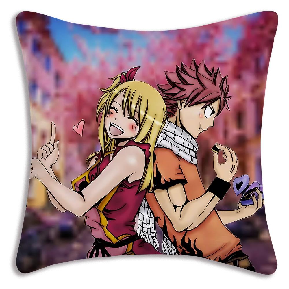 Anime Fairys tails Pillow Covers Cartoon Sofa Decorative Home Double-sided Printing Short Plush Cute Cushion Cover