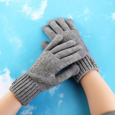 Solid Color Knitted Woolen Gloves Touchscreen Full Finger Gloves Fashion Men Knitted Gloves Male