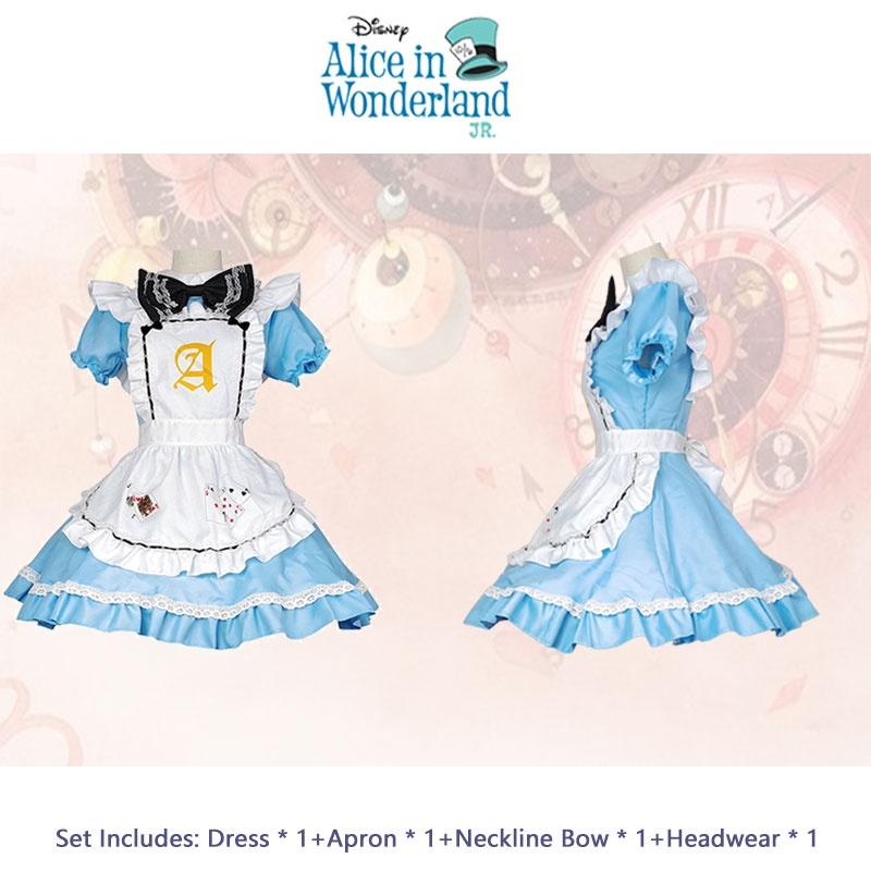 In Alice Wonderland Maid Dress Set Cosplay Costume Playing Card Pattern Fan Girl