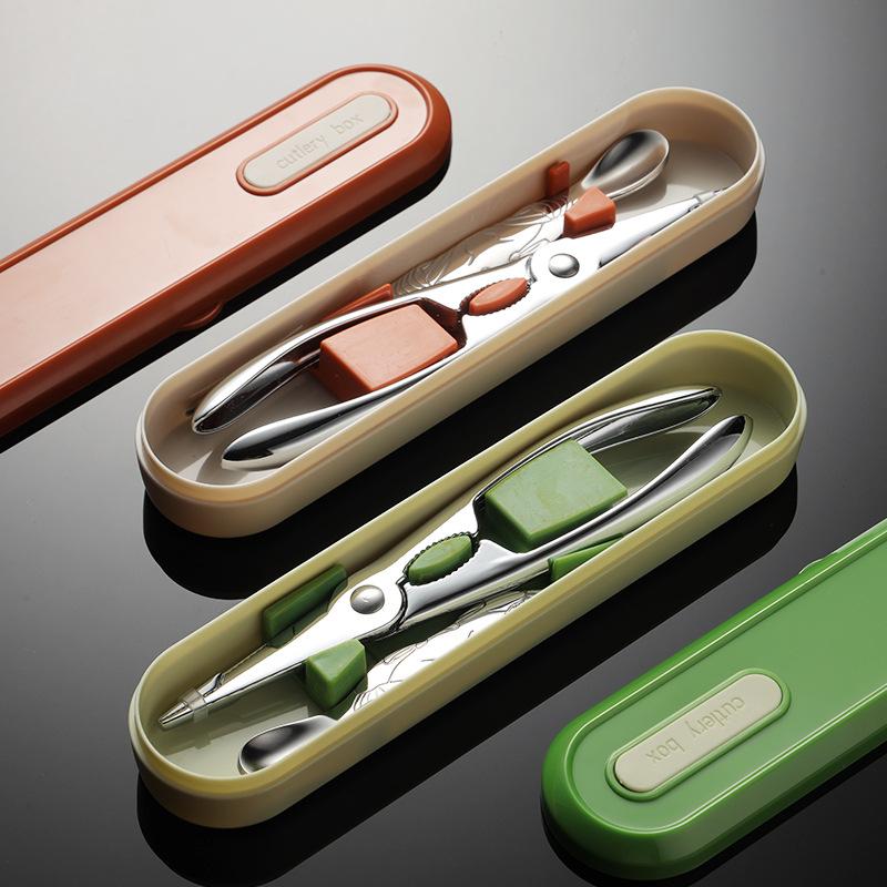 304 Edelstahl Krabben-Essset, tragbares Geschirr, Geschenkbox für Wollhandkrabben, Krabbenschere aus Zinklegierung, Krabbenpiekser