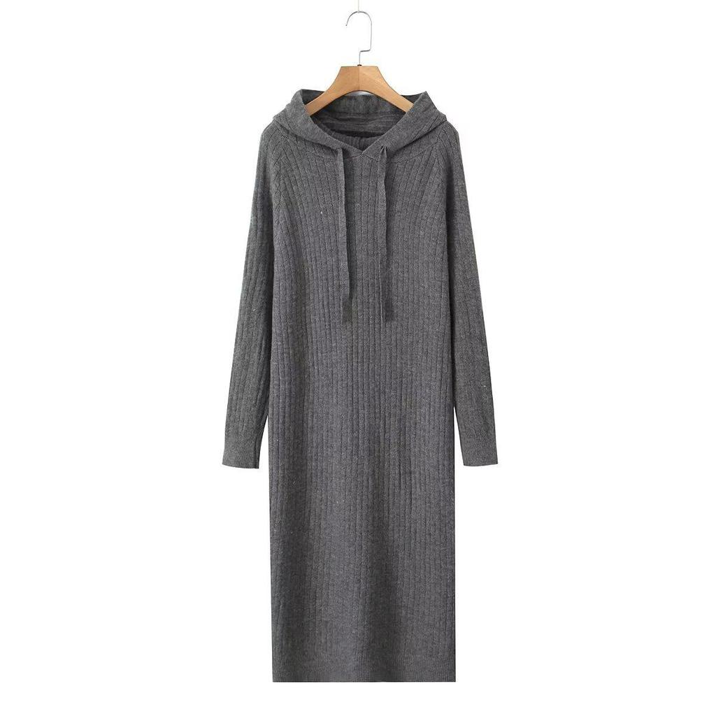 2024 Autumn Women's European & American Style Hooded Sweater Dress
