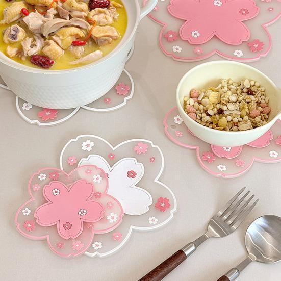 Yousheng Cherry Blossom Silicone Coaster, Heat Insulation Mat for Table, Non Slip Thickened Pad for Cups And