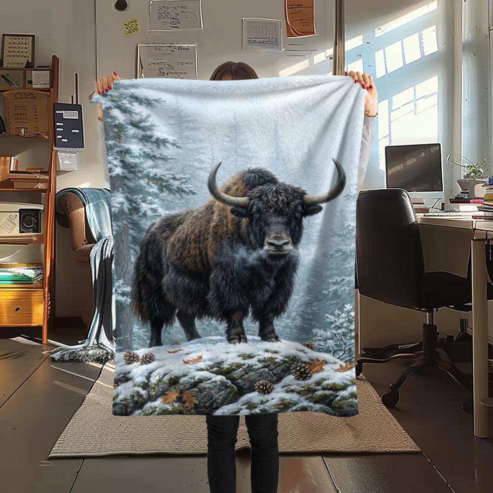 1PC Snow animals Print FlAannel Blanket, High quality Comfortable for All Seasons, Home Decor, Warmth and Comfort