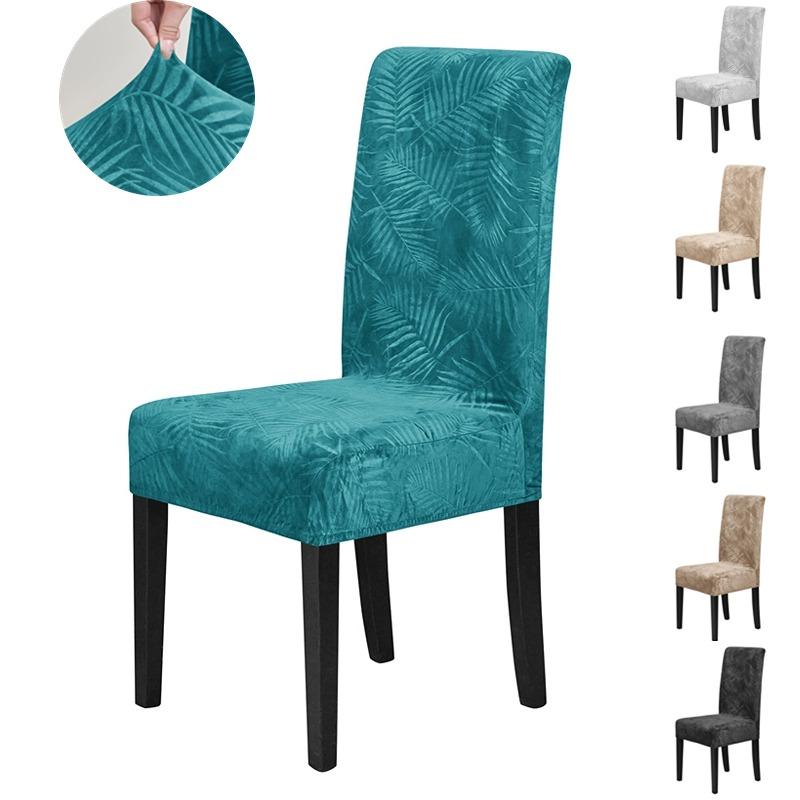 1/4Pcs Soft Velvet Dining Chair Cover Leaves Jacquard Chair Slipcover Elastic Solid Color Seat Protector Case Housse De Chaise