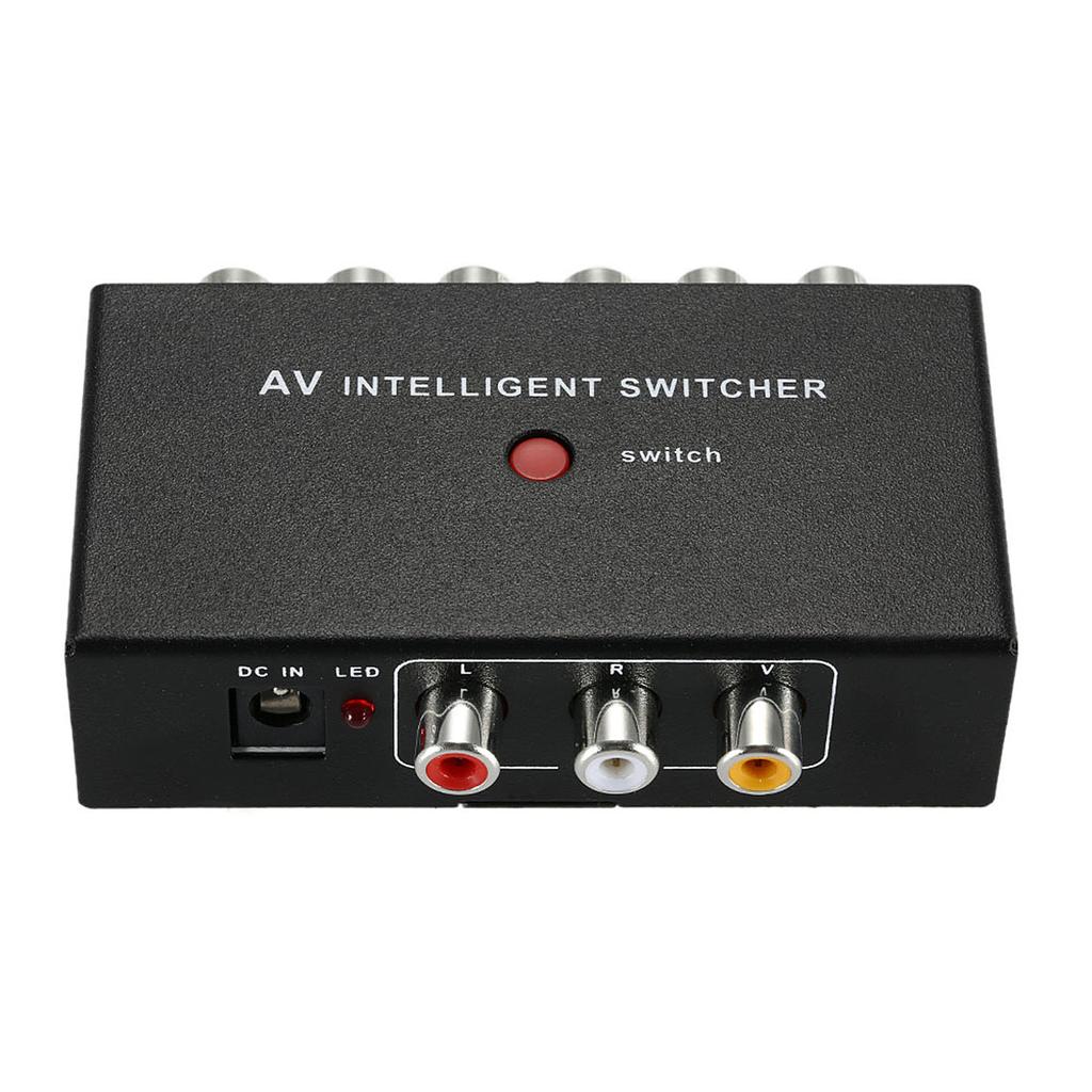 Portable AV Intelligent Switcher 2 to 1 Channel RCA Audio Video Switcher with Button Control Support Auto   Manual