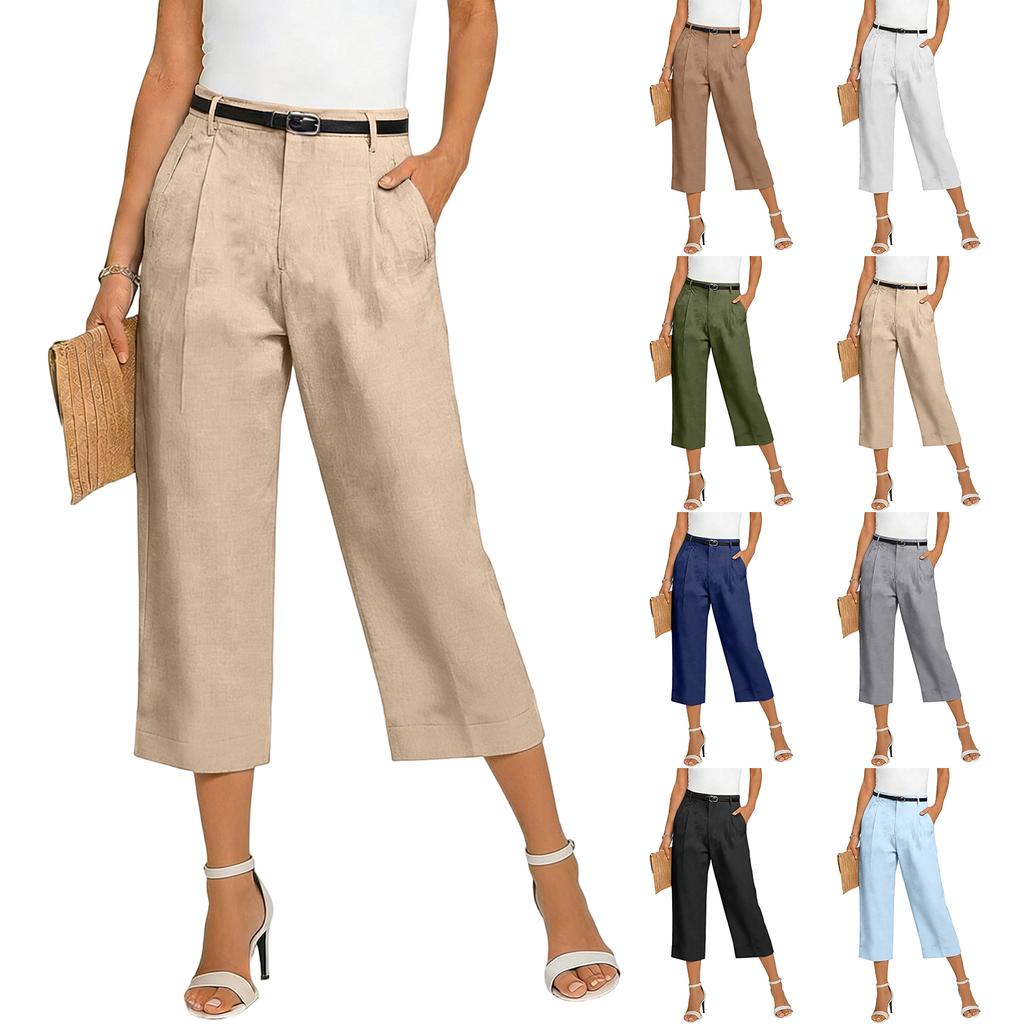 Women's Color Casual Fashion Breathable Loose Cotton Linen Seven Quarter Pants