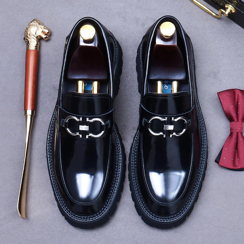 British Style Leather Shoes Men's Loafer Business Dress Large Size Leather Cowhide One Pedal