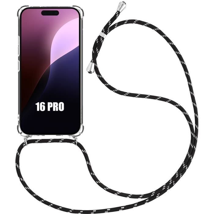 Coque de protection - Renforcé - iPhone 16 Pro - TPU Antichoc - Cordon Noir - Souple