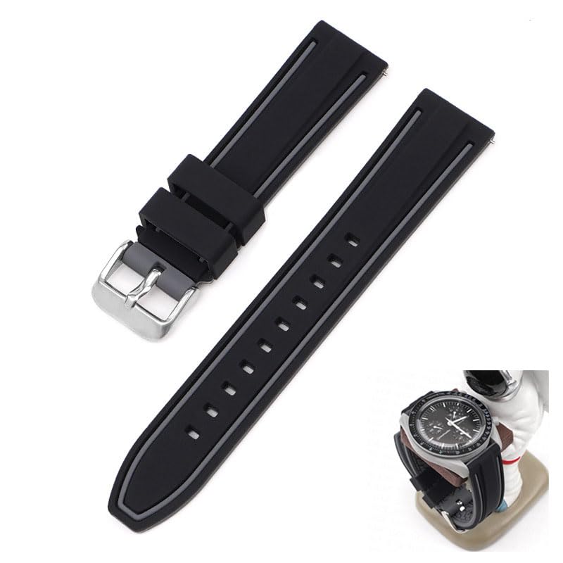 Swatch x OMEGA Compatible Rubber Strap with Double Lines (Black/Gray Lines)