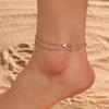 Teamer Stainless Steel Summer Love Heart Charm Bracelet Anklet for Women Girls Double Layer Chain Anklet Foot Beach Jewelry