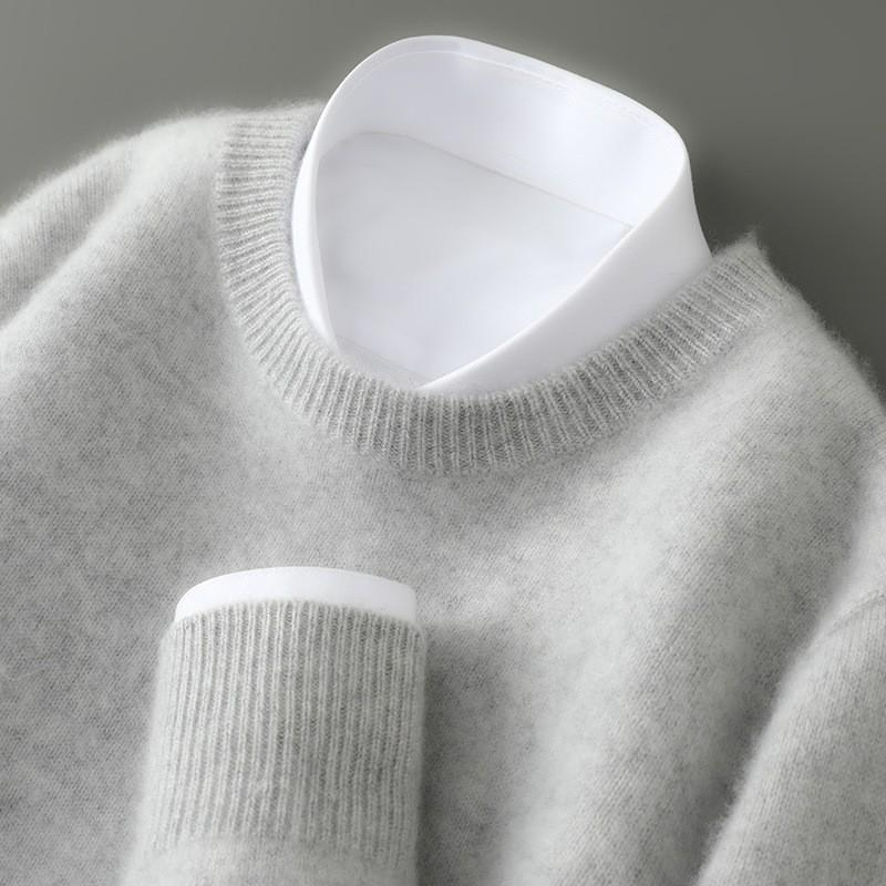 Men's 100% Pure Wool Half-High Collar Thick Cashmere Sweater - Autumn/Winter Loose Knit Pullover.