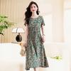 Summer Half Sleeve Print Long Plus Size Dress for Women Casual O-Neck High Waist Slim Ladies Maxi Dresses