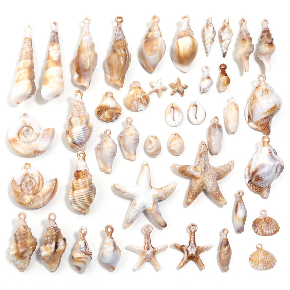10-100pcs Natural Shell Acrylic Beads Ocean Light Brown  Seashell Pendants For Jewelry Making DIY Bracelets Keychain Accessories