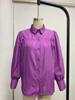 Women Loose Solid Color Button Down Shirt with Pleated Lantern Sleeves