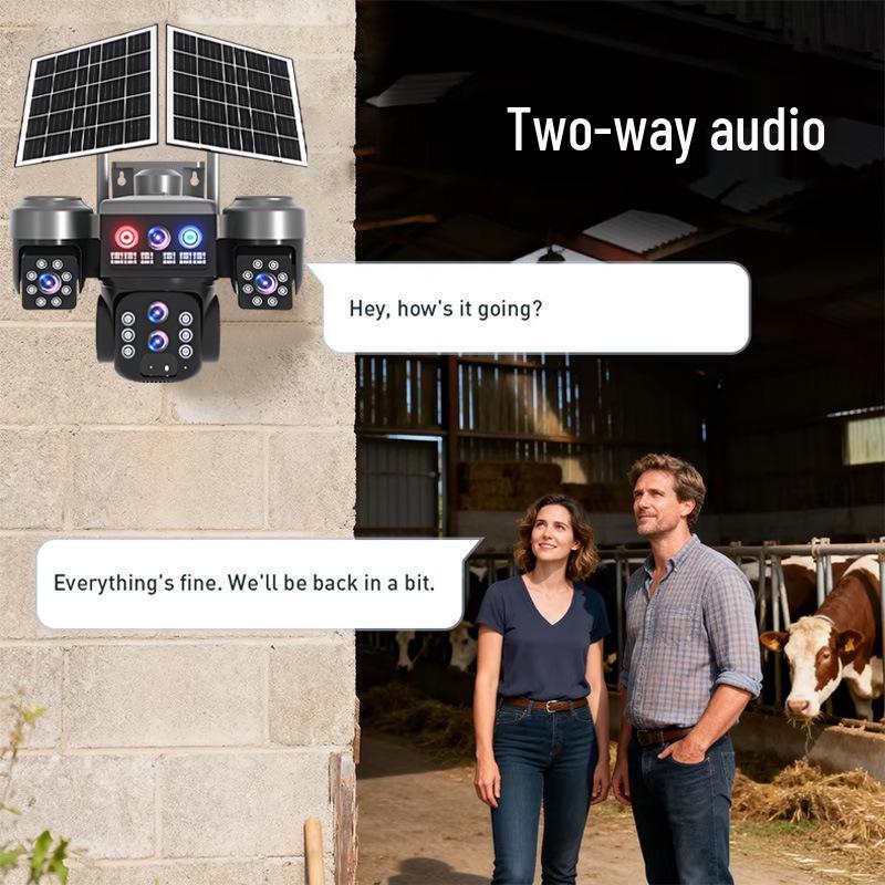 Dual Solar-Powered Multi-Lens Tracking Outdoor Surveillance Camera
