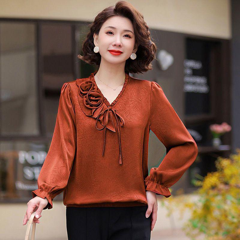 2025 Spring Wedding Banquet Top for Mother-in-law: Elegant Mid-Aged & Elderly Long-Sleeve Shirt