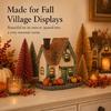 Indoor Resin Harvest House Statue with Warm Window Lighting for Halloween Shelf Styling and Seasonal Fall Scenes