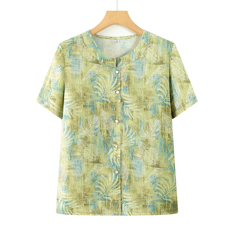

Grandma s Floral Short-Sleeve Plus Size Summer Shirt 6XL (150-165 jin)