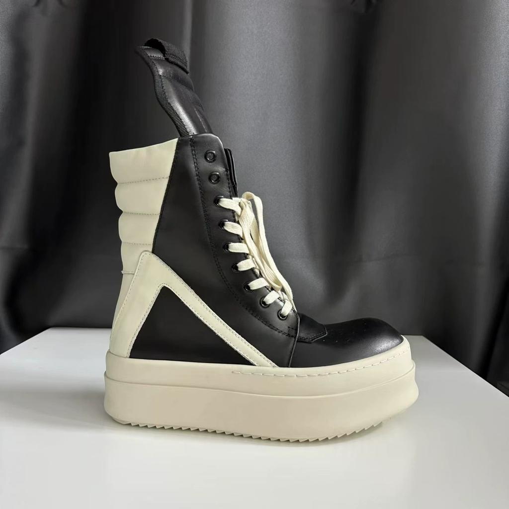 Thick Sole 7cm Flat Cowhide Euro Trainer  Handmade Rock High Street Zipper Quality Boots