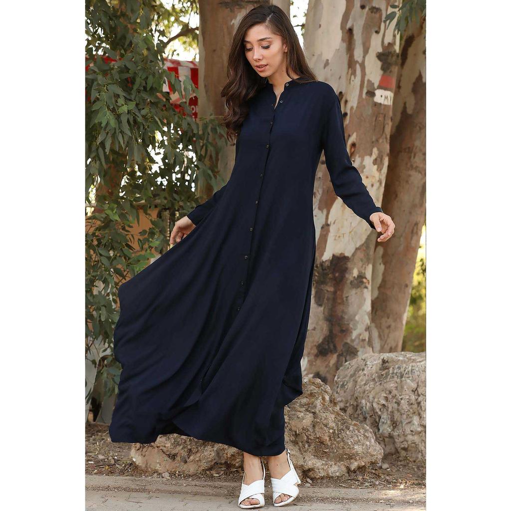Buy Women Grandad Collar Shirt Dress at 