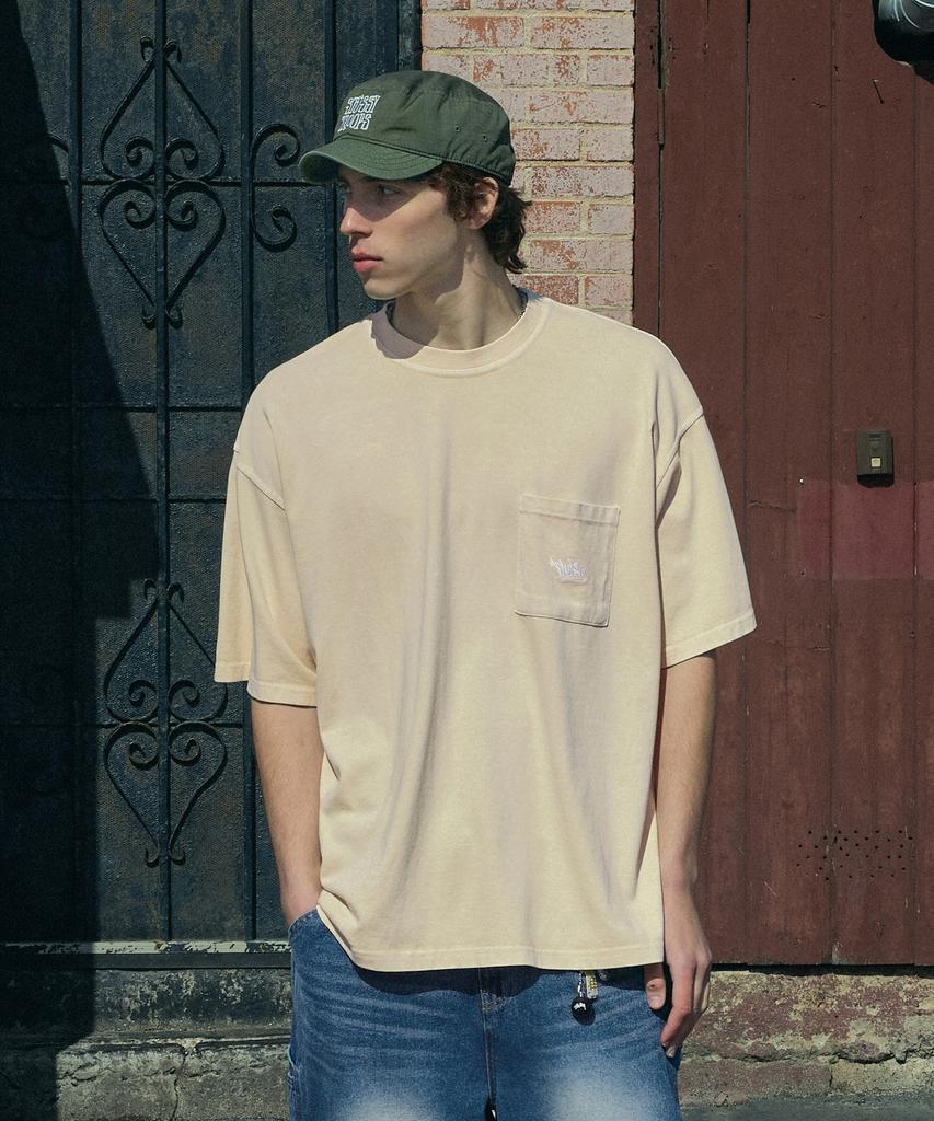 Peullukeu Slam Logo Pigment Pocket Short Sleeve T-Shirt Light Beige Fst401