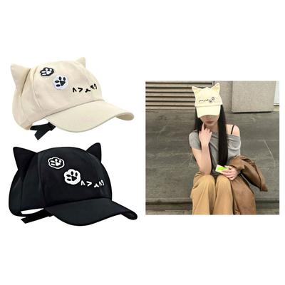 3D Cat Ear Baseball Cap With Adjustable Strap Anime Theme Sunproof Hat For Women Girl Breathable Cotton Headwear