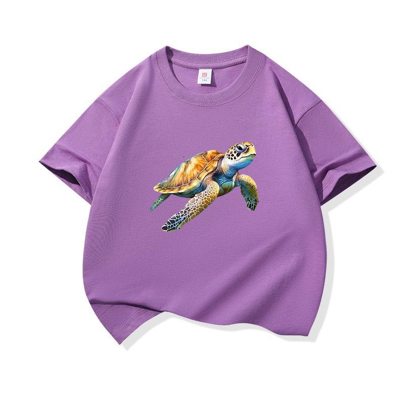 Realistic Watercolor Sea Turtle Graphic Tee Kids Pure Cotton Crew Neck Print T Shirt Short Sleeve Muticolor Tops Boys Girls