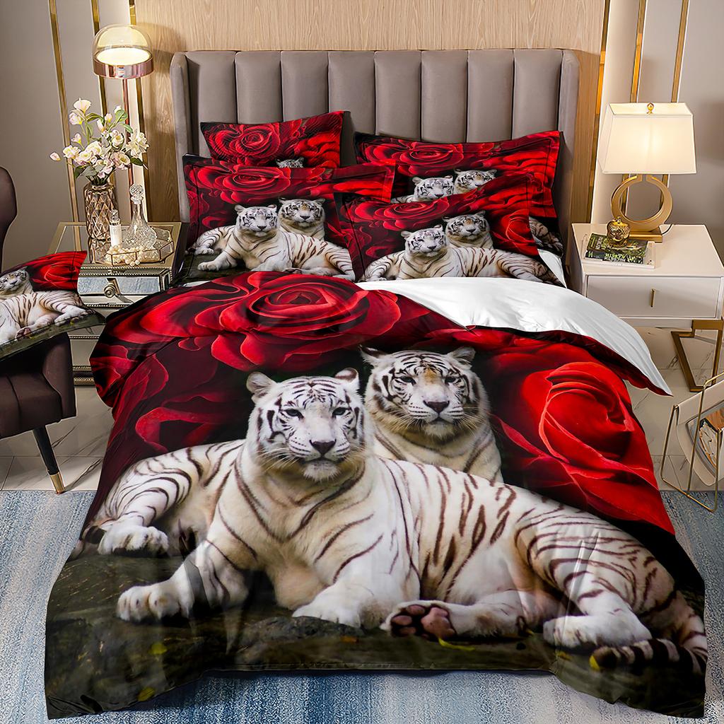 Tiger Bedding Set Safari Tiger Duvet Cover Set for Kids Boys Wild Animal Bed Cover Soft Microfiber Quilt Cover Duvet Cover Set
