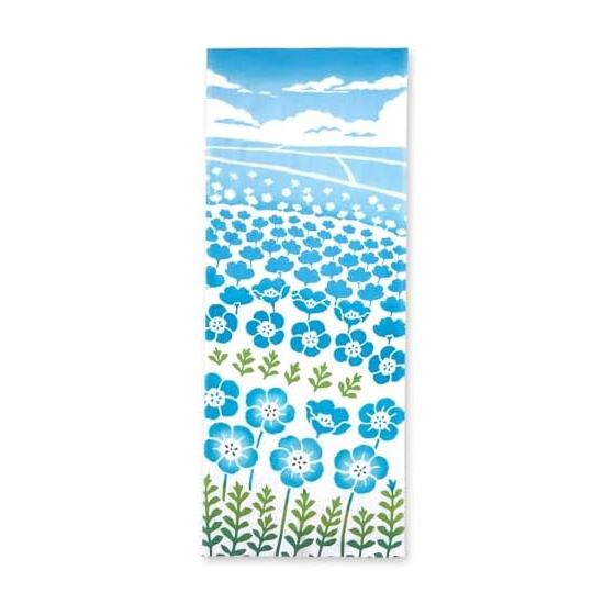 JIKAN STYLE Tenugui Towel - Traditional Japanese Cotton Hand Towel, Made in Japan, Nemophila Sky Blue, 35x90cm