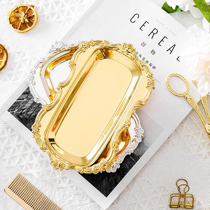 Vintage Embossed Tray Serving Platter For Desserts Jewelry Storage Organizer Snack Plate For Dining Table Decor