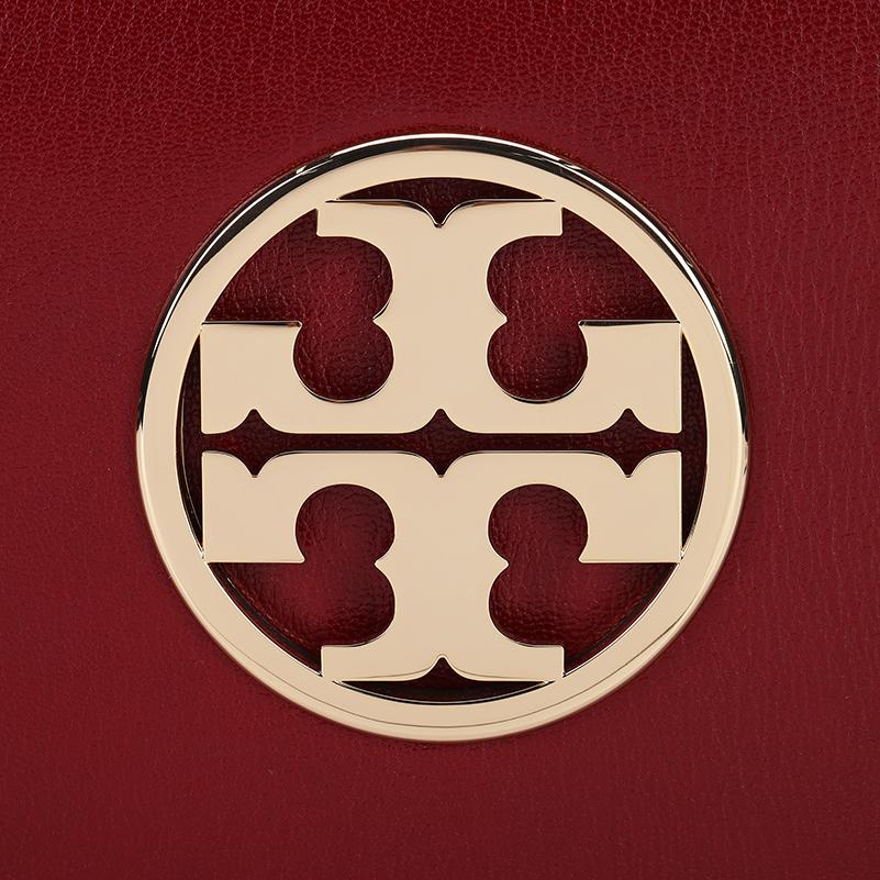Tory Burch Reva Double T Logo Flap Removable Metal Shoulder Strap Leather Crossbody Clutch Women Bags Burgundy 152250-600