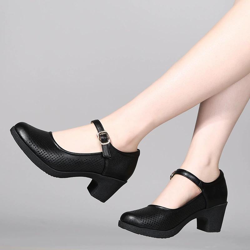 Casual Women Chunky Heel Lightweight Breathable Dot Decor Comfy Outdoor Ankle Strap Low Block Heeled Dance Shoes Sandals