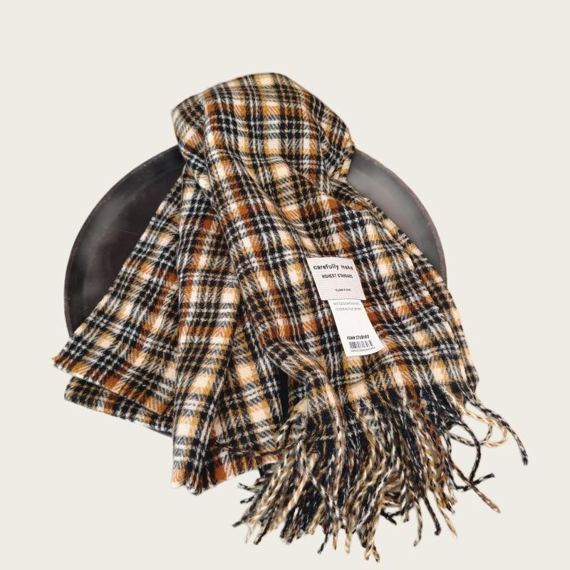 New scarf female autumn and winter plaid Internet celebrity fringed imitation cashmere scarf couple plaid shawl scarf
