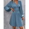 Abiti Abbigliamento Donna Scollo a V Manica a Lanterna Wrap Mini Abito Vita Arricciata Orlo Svasato Elegante per Stili Autunnali e da Festa