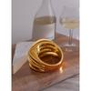 Yhpup 316l Stainless Steel Geometric Hollow Layered Wide Ring Charm Metal 18K Gold Plated Statement Women Jewelry Waterproof