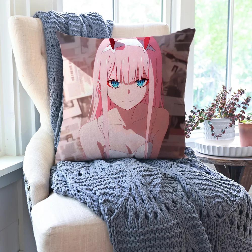 Zero Two Animation DARLING In The FRANXX Kissenbezug Quadratisches Kissen Schlafzimmer Sofa Freizeit Komfort Auto Wohnzimmer Heimdekoration 40X40