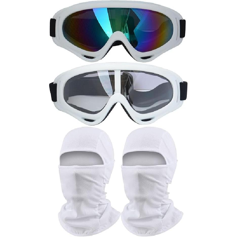 2Pcs Motorcycle Goggles With 2Pcs Balaclavas, Dirt Bike ATV Motocross Riding Racing Ski Goggle Safety Glasses