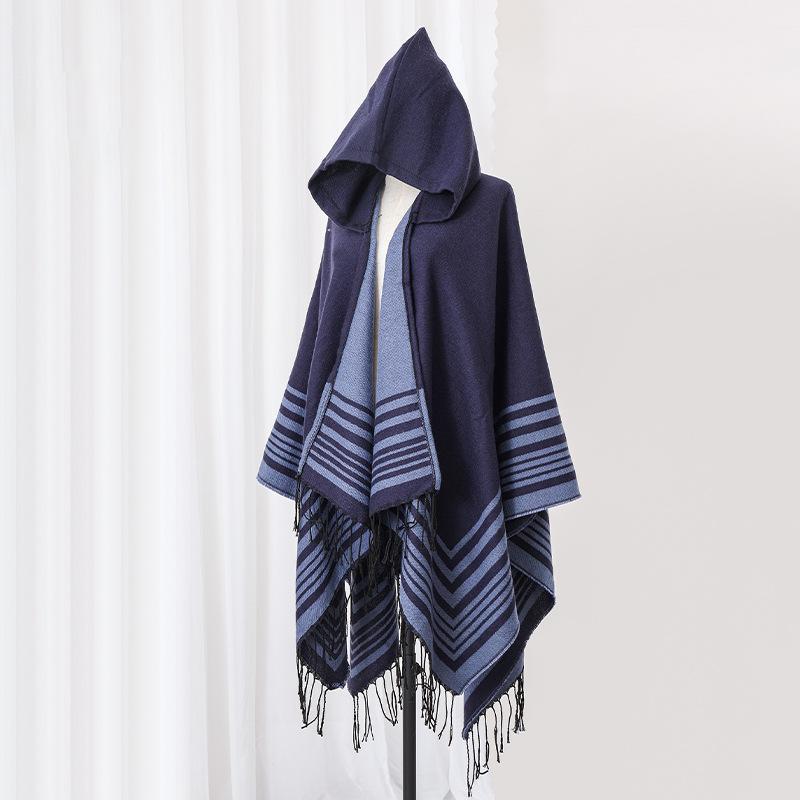 Jiangnan water town literary tourism shawl autumn and winter imitation cashmere knitted scarf split fork oil painting cloak cloak outside 135*150cm