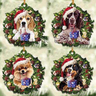 Christmas Pendant Cute Acrylic Wreath Dogs DIY Xmas Tree Car Interior Hanging Ornaments for New Year Navidad Home Decor DIY Gift