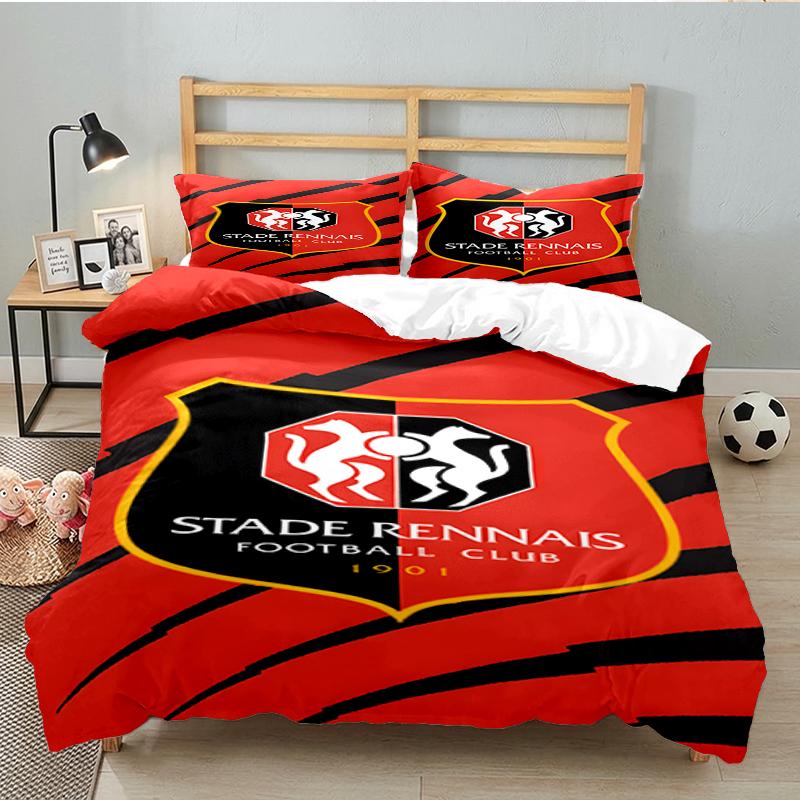 3PCS Stade Football Club Crest Bedding set,Ideal For1pc Duvet Cover And 2pcs Pillowcases Perfect for Christmas gift,Ideal for Bedroom, Dormitory