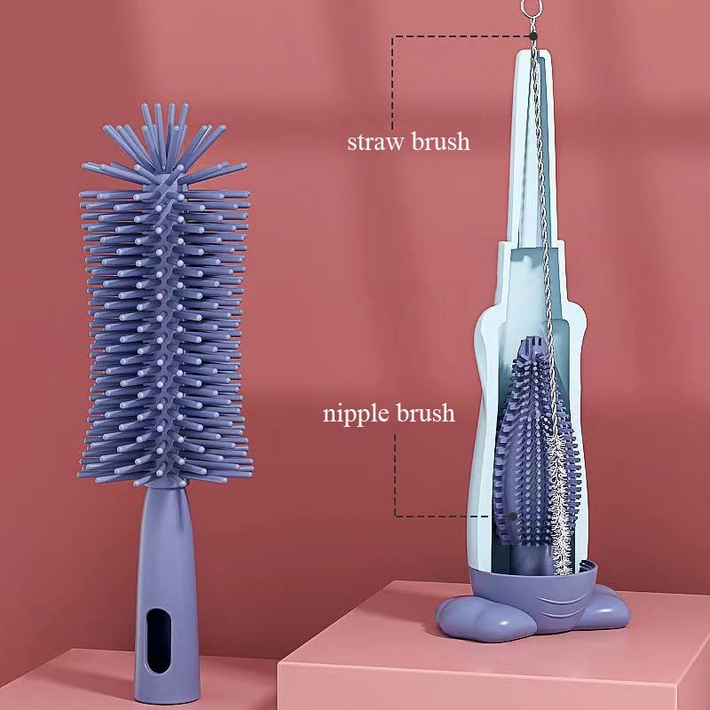 Baby Supplies Portable Silicone Bottle Brush with Storage Box for Cleaning and Washing Factory Price