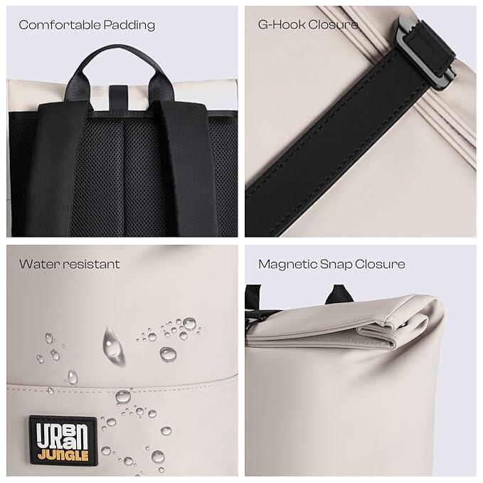 RSINC Urban Jungle by Safari Metro Roll-Top Laptop Backpack for Unisex | Cream B0CYLT2C5N