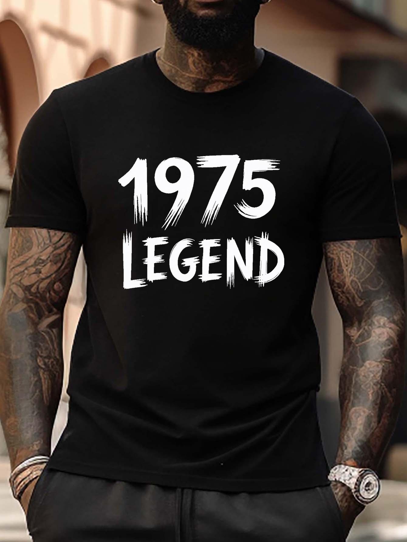 Plus Size 1975 Legend Graphic T-shirt - Black Casual Short Sleeve Tee with Bold Brushstroke Typography XXL