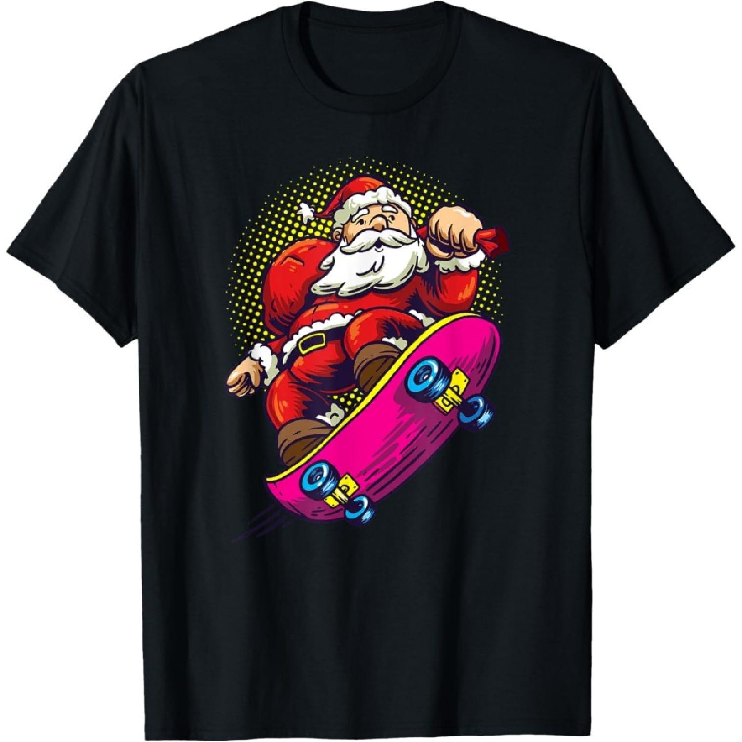 Christmas Skateboarding Santa Claus Skateboard T-Shirt S