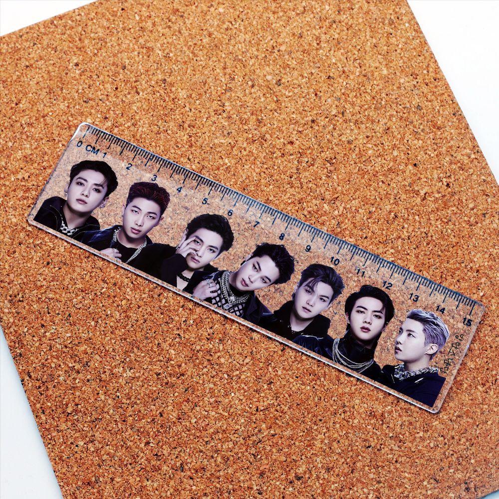 8pcs BTS Bangtan Boys Group Photo Acrylic Ruler, 15cm Clear Printed Straight Ruler, Kpop ARMY Fans School & Office Stationery