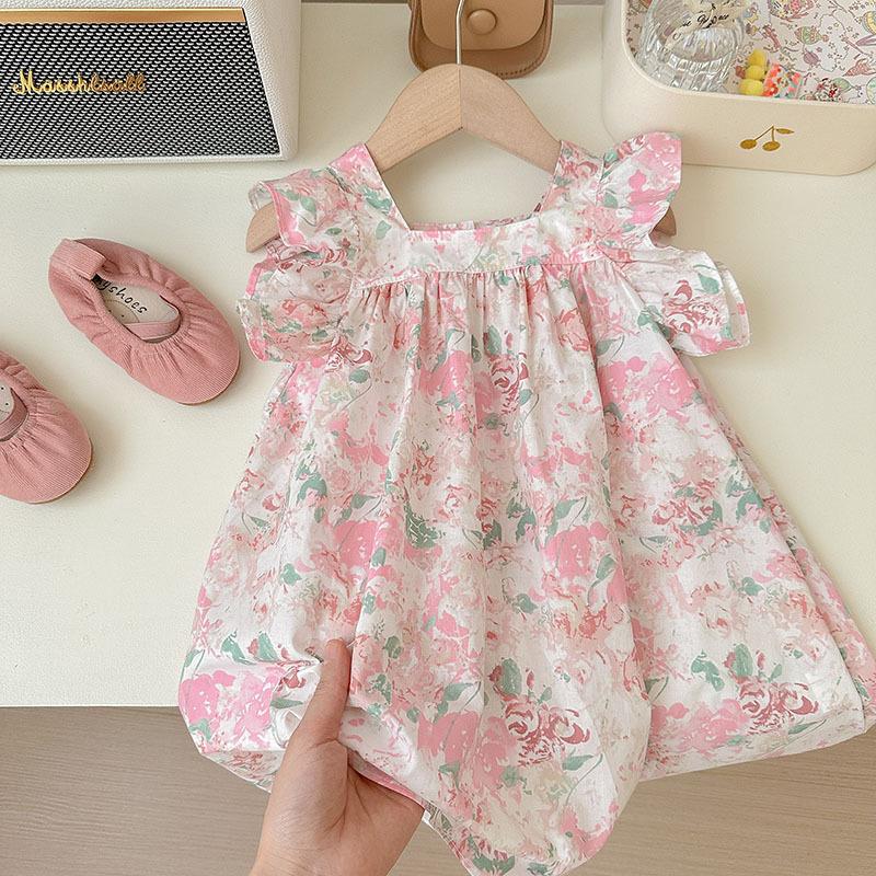 Girls Spring Summer Pure Cotton Flutter Sleeve Vest Dress Kids Beach Holiday Sundress Casual Vacation Outfit 110cm